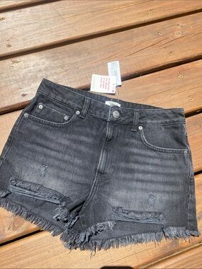Roxy Black Stone Grey Distressed Denim raw hem Shorts